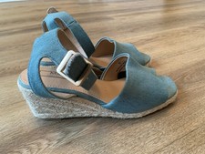 Ex Marks & Spencer Blue Denim Mid Hessian Wedge Sandals Shoes Size 5 BNWT