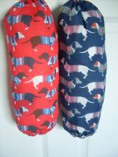 CARRIER BAG HOLDER DACHSAUND SAUSAGE DOG  FABRIC HANGING STORAGE, HAND MADE.