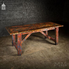 NARC STUDIO Pine Splay Leg Trestle Table With Abstract Painted Finish