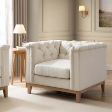 Dusk Chesterfield Accent Armchair Cream Linen RRP £339