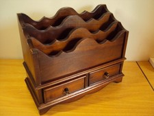 A Vintage Red Wood Desk Stationery Stand With Four Sections And Two Draws