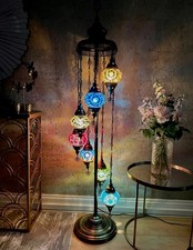 Turkish Moroccan Handmade Tiffany Glass Mosaic Floor Lamp Light | Free LED Bulbs