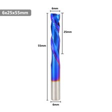 6mm Spiral Router Bit Solid Carbide 2 Flute End Mill Up Down Cut Blue Coating