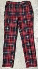 Ladies Zara small red & navy tartan stretch Trousers/Leggings