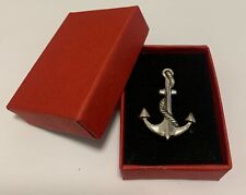 SHIP ANCHOR MARITIME BOAT SAILOR PEWTER PIN BADGE BROOCH LAPEL RED GIFT BOX XMAS