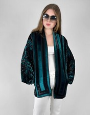 Janice Wainwright 70's Vintage Velvet Batwing Black Green Silk Jacket