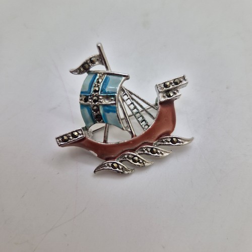 Vintage viking ship pin brooch - vintage,