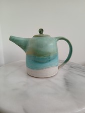 * Studio Pottery Teapot * Blue Green Stoneware, 16cm High