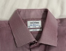 Men’s TM Lewin Burgundy & White Small Check Non Iron Fitted Shirt New 16.5