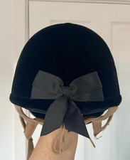 Charles Owen Fiona's Black Velvet Show Riding Hat with Flesh Coloured Strap 56cm