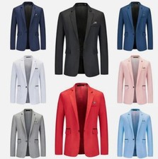 Mens Formal Business Blazer Jacket One Button Smart Suit Coat Wedding Party UK