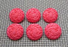 6 x Large Coral Pink Fancy Flower Leaf Plastic Buttons 27mm Vintage Style Coat