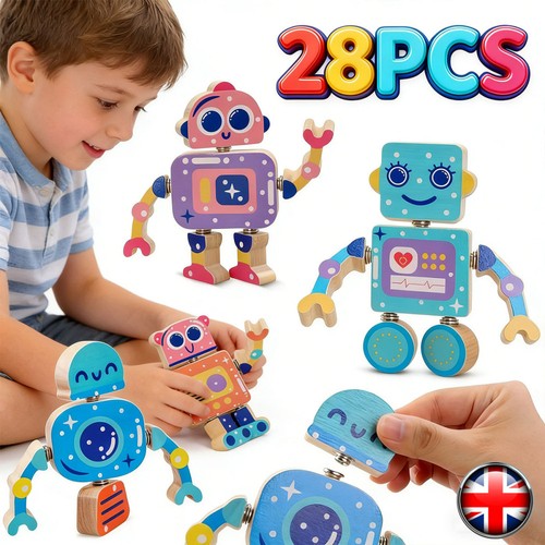 28pcs wooden robot - wooden,