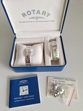 Rotary Watch & Matching Bracelet Boxed Extra Links Swarovski Crystal Trim Great