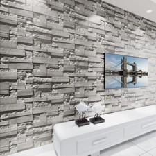 Slate Grey Realistic Brick Wall Faux Wallpaper 3D Effect Rustic Feature 5㎡/Roll