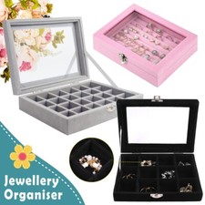 Jewelry Ring Display Organizer Case Tray Holder Earring Velvet Storage Box UK
