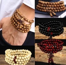 Buddha Tibetan Prayer Beads, Wooden Bead Braclet or Necklace, Yoga Gift