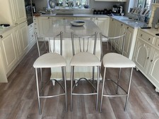 Custom made bar/kitchen stoolsx 3 with cream seats seats, very good condition