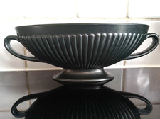Perfect Wedgwood Ravenstone 22 centimetre black mantle vase with twin handles.