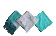 NEW Indian Unstitched Salwar Kameez Womens Large Aqua Blue & White 3 Pcs Tassels