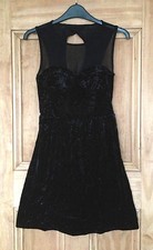 Topshop  New Black Velvet / Mesh Stretchy Skater Dress Sizes 6 8 10 Bnwot