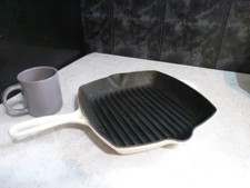 VINTAGE LE CRUESET CREAM WHITE SKILLET GRILL PAN