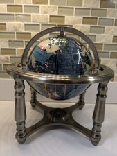 Blue Lapis Gemstone Globe Semi Precious Stone Inlay Silver Compass READ