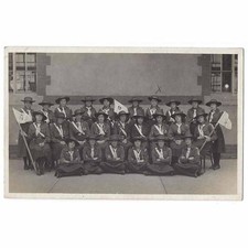 GIRL GUIDES Group with Flags RP Postcard, Unused