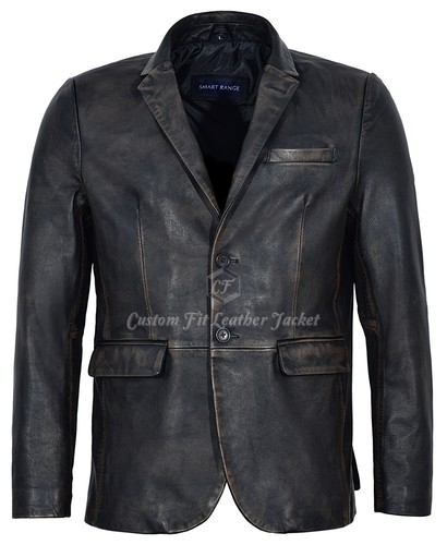 Men leather blazer black - men's,