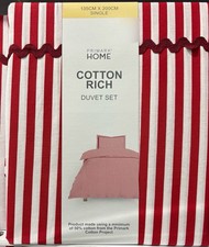 Red & White Striped Reversible Duvet Cover Set Single Double King