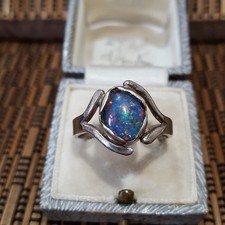 Vintage 925 Sterling Silver Ring, Australian Opal Ring, Size T US 9.5 