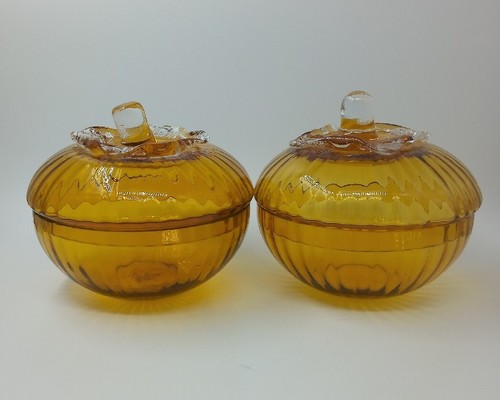 Amber glass lidded pots - amber,