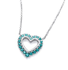 Sterling Silver 925 simulated EMERALD Heart Pendant Necklace 18" Chain