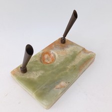 Vintage Green Onyx Desktop Pen Rest + Holder and Shallow Inkwell?