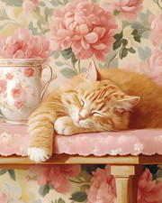 8x10 Cat Sleeping On Table