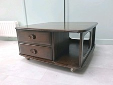 ERCOL WINDSOR PANDORA 2 DRAWER COFFEE TABLE IN DARK WOOD GOLD LABEL VGC