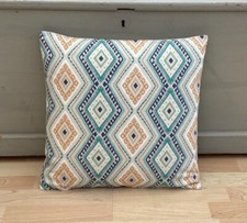 Fryetts Karlsad Geometric diamond Ochre Teal Grey botanical cushion cover/sham