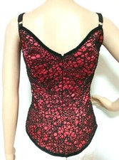 Vollers England Corset Red Satin w/ Black Net Mesh Front Zip 24 Waist+4" Extra