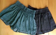 M&S DUVET DAY DREAMS SILKY SATIN GREEN PRINT / BLACK FRENCH KNICKERS SHORTS 6-22