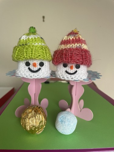 Hand knitted snowmen - knitted,