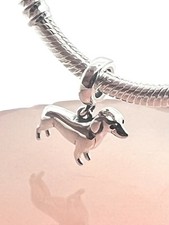 SAUSAGE PUP PUPPY DOG DACHSHUND CHARM GIFT 🌺 925 STERLING SILVER FOR BRACELET