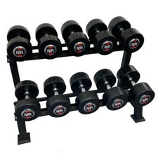 FXR Sports Heavy Duty 5 Pair Round Dumbbell Gym Weight Storage Rack Stand Sets