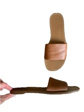 Zara Slider Sandals Tan Faux Leather Slip On Size 6 39 Ex/Condition