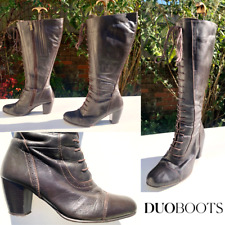 DUO Knee High Boots, Lace Up, Victorian Style, DARK BROWN, Brogue WIDE Calf UK 5