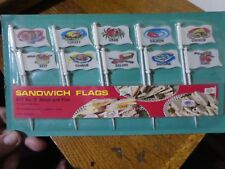 Vintage retro kitsch Sandwich flags / markers, set No 2, Meat and fish, Unused.