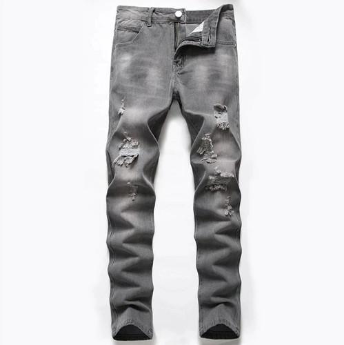 Men gray cotton denim jeans - men's,