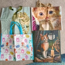 Cat Kitten Shopping Bags Bundle of 4 Tabby Calico Funny