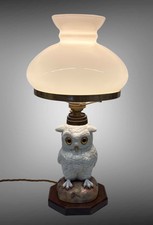 Antique Owl Oil Lamp Now Electrified White Vesta Shade Excellent Condition 