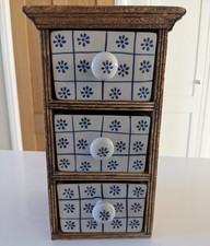 Wooden Spice Chest with 3 Pottery Draws - Chest Dimensions 30cm high 17cmx17cm