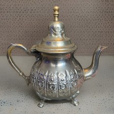 Moroccan Silver Plated Teapot Vintage, Signed Lazrak Arabic Text On Base